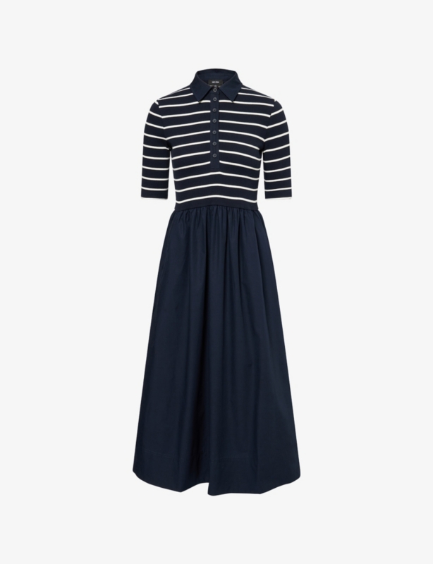 Polo-Collar Striped Stretch-Cotton Maxi Dress