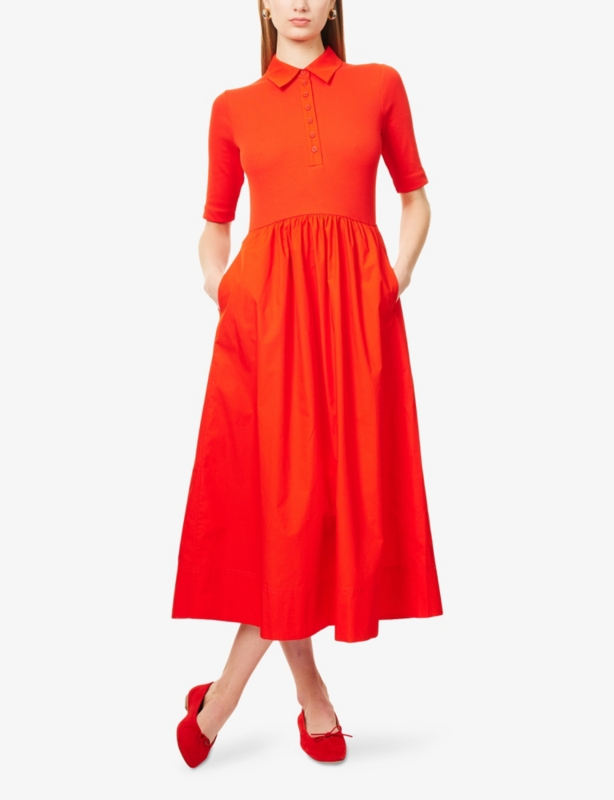 Mixed Short-Sleeves Stretch-Cotton Maxi Dress