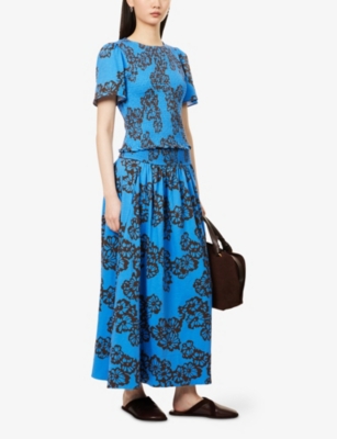 ME AND EM: Stencil Bloom-Print Tiered Cotton Maxi Skirt