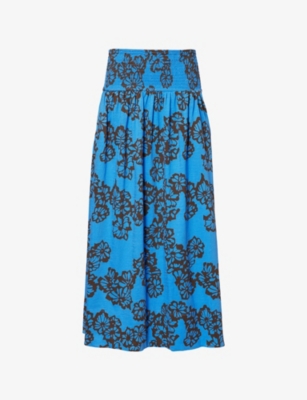 ME AND EM: Stencil Bloom-Print Tiered Cotton Maxi Skirt