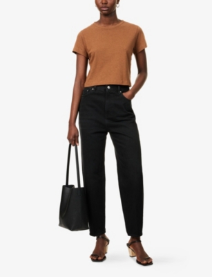 ME AND EM: Round-Neck Cropped Woven T-Shirt