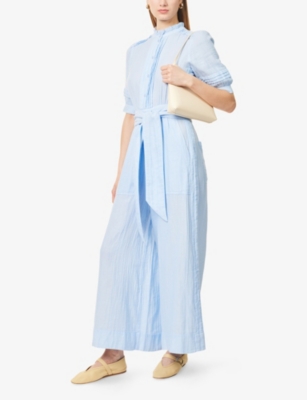 ME AND EM: Cheesecloth Belted Cotton-Poplin Jumpsuit