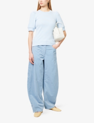 Me And Em Womens  Patch-pockets Wide-leg Mid-rise Cotton Corduroy Trousers In Chambray Blue
