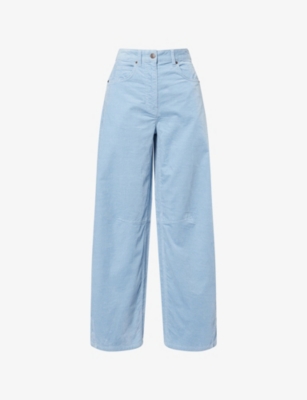 Me And Em Womens  Patch-pockets Wide-leg Mid-rise Cotton Corduroy Trousers In Chambray Blue