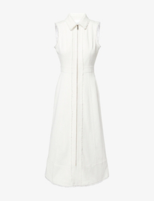 Me And Em Womens  Tweed Sleeveless Stretch-cotton Blend Midi Dress In Cream