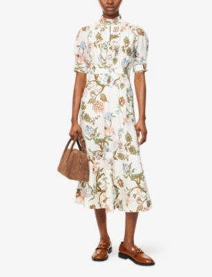 ME AND EM: Jacobean Floral-Print Woven-Blend Midi Dress