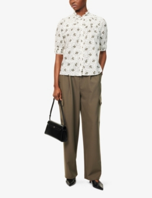ME AND EM WOMENS ME AND EM SWIRLING LEAF-PRINT COTTON-POPLIN TOP 