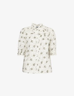 ME AND EM WOMENS ME AND EM SWIRLING LEAF-PRINT COTTON-POPLIN TOP 