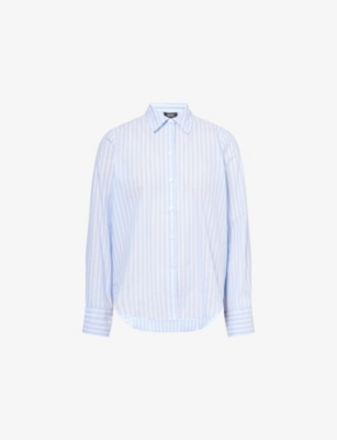 ME AND EM AND EM WOMENS BLUE/WHITE FOREVER STRIPE RELAXED-FIT COTTON SHIRT 