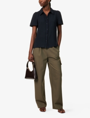 ME AND EM: Creased Lace-Trim Cotton Blouse