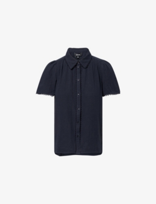 ME AND EM: Creased Lace-Trim Cotton Blouse
