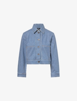 ME AND EM: Striped Cropped Stretch-Denim Jacket