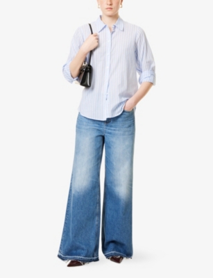 Me And Em And Em Womens Distressed-hem Wide-leg Denim Jeans Authentic Blue In Authentic Blue