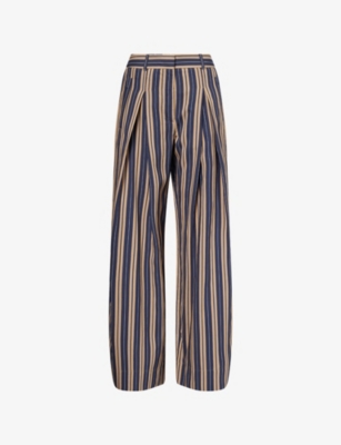 Me And Em Womens  Wide-leg Striped Woven Trousers In Neutral/navy