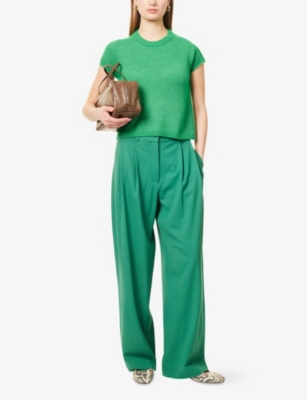 ME AND EM AND EM WOMENS EVENT-READY GREEN PATCH-POCKET PLEATED WIDE-LEG MID-RISE WOOL-BLEND TROUSERS 