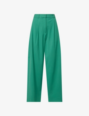 ME AND EM AND EM WOMENS EVENT-READY GREEN PATCH-POCKET PLEATED WIDE-LEG MID-RISE WOOL-BLEND TROUSERS 