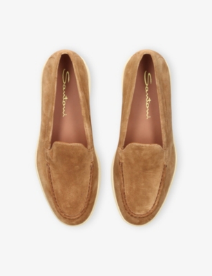 Shop Santoni Womens  Almond-toe Suede Loafers