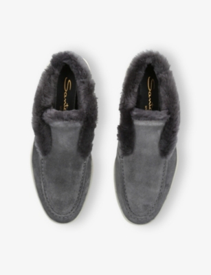 Shop Santoni Womens  Fortune Logo-embossed Suede Ankle Boots In Grey/light