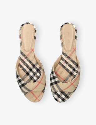 BURBERRY: Check Mews Linen Flat Sandals