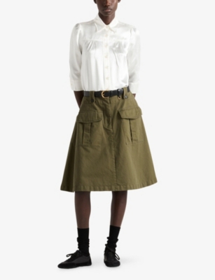 PRADA: Flared Patch-Pockets Cotton Cargo Skirt