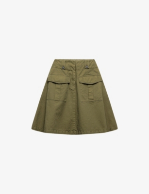 PRADA: Flared Patch-Pockets Cotton Cargo Skirt