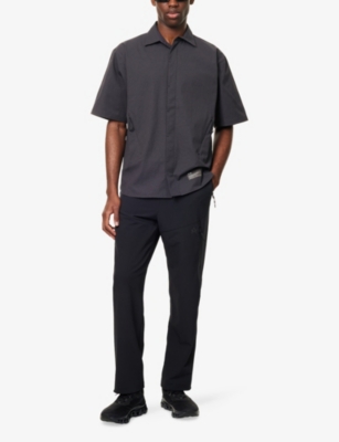 Oakley Mens Fuel Short-sleeve Cotton-linen Blend Shirts Phantom In Brown
