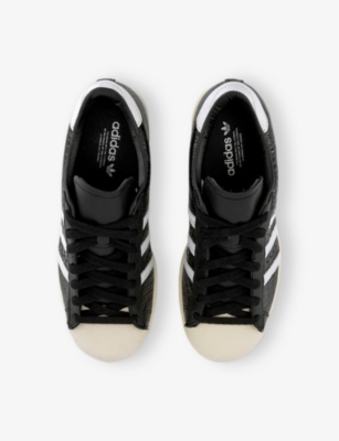 Adidas Originals Womens Core Black White Superstar Vintage Logo-print Leather Low-top Trainers In Core Black White