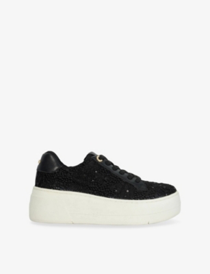 DUNE WOMENS BLACK SYNTHETIC EPISODE SEQUIN-EMBELLISHED WOVEN FLATFORM LOW-TOP TRAINERS EUR 37 / 4 UK 