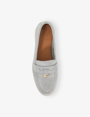 Dune Womens  Grinning Charm-detail Suede Loafers In Grey Suede