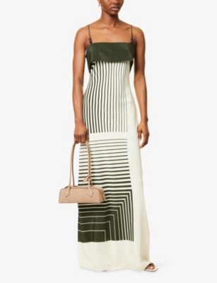 Shop Sir Womens Garden Stripe Leilana Bead-trim Striped Silk-crepe Midi Dress Xs