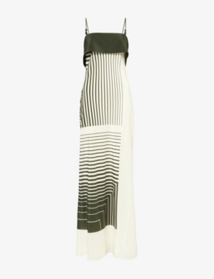 Shop Sir Womens Garden Stripe Leilana Bead-trim Striped Silk-crepe Midi Dress Xs