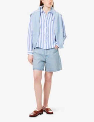 POLO RALPH LAUREN: Striped Brand-Embroidery Linen Shirt