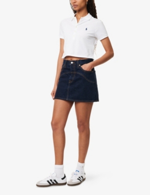 Polo Ralph Lauren Womens Logo-embroidered Knitted Stretch-cotton Polo Shirt White