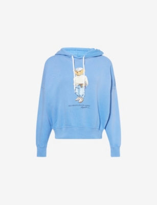 Polo Ralph Lauren Womens Polo Bear Logo-print Fleece Cotton-jersey Hoody Summer Blue