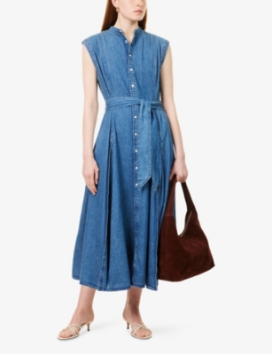 POLO RALPH LAUREN: Belted Sleeveless Denim Midi Dress