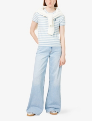 POLO RALPH LAUREN WOMENS NOVERA WASH FLARED WIDE-LEG DENIM JEANS 