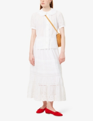 POLO RALPH LAUREN: Embroidered Flared Cotton-Poplin Maxi Skirt