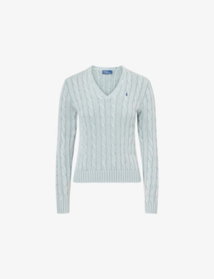 Polo Ralph Lauren Cable-knit V-neck Jumper In Light Chambray