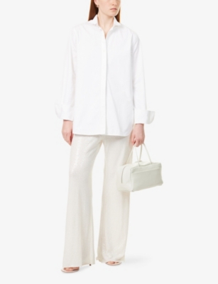 Polo Ralph Lauren Womens White Sequin Jsy Sequin-embellished Wide-leg Stretch-woven Trousers In White Sequin Jsy
