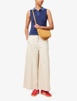 POLO RALPH LAUREN: Logo-Embroidery Sleeveless Cable-Knit Cotton Polo Shirt