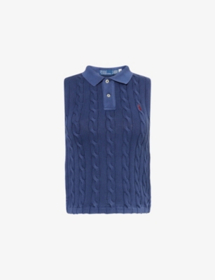 POLO RALPH LAUREN: Logo-Embroidery Sleeveless Cable-Knit Cotton Polo Shirt