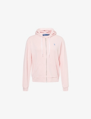 Polo Ralph Lauren Womens Logo-embroidery Fleece Full-zip Cotton Hoody Pink Sand