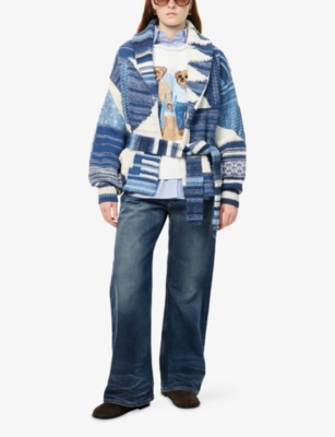POLO RALPH LAUREN: Contrast-Panels Shawl-Collar Cotton-Blend Cardigan
