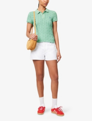 POLO RALPH LAUREN: Logo-Embroidery Short-Sleeve Cable-Knit Cotton Polo Shirt