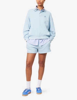 Polo Ralph Lauren Womens Logo-embroidery Raw-hem Cotton-jersey Sweat Shorts Alpine Blue