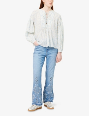 POLO RALPH LAUREN: Floral Balloon-Sleeves Cotton-Poplin Blouse