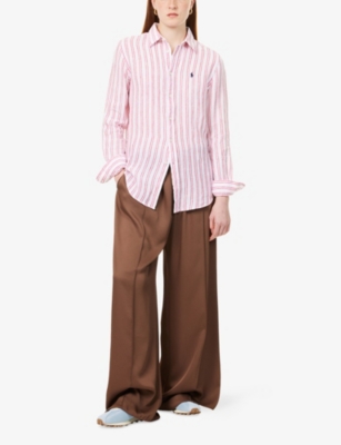Polo Ralph Lauren Striped Shirt With Button-down Collar And Slim Fit In 1879b White/red
