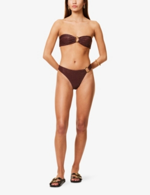 Away That Day Womens Acapulco High-cut Bikini Bottoms Copper Shimmer Lurex In Copper Shimmer Lurex