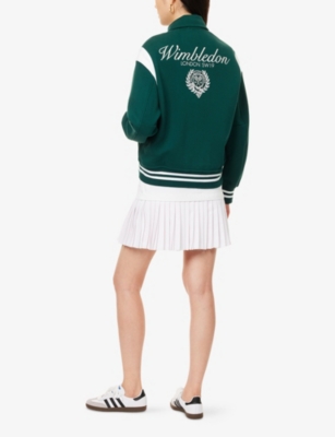 Shop Polo Ralph Lauren Womens Moss Agate/ceramic White  X Wimbledon Embroidered Cotton-blend Jacket Xs