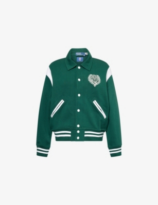Shop Polo Ralph Lauren Womens Moss Agate/ceramic White  X Wimbledon Embroidered Cotton-blend Jacket Xs